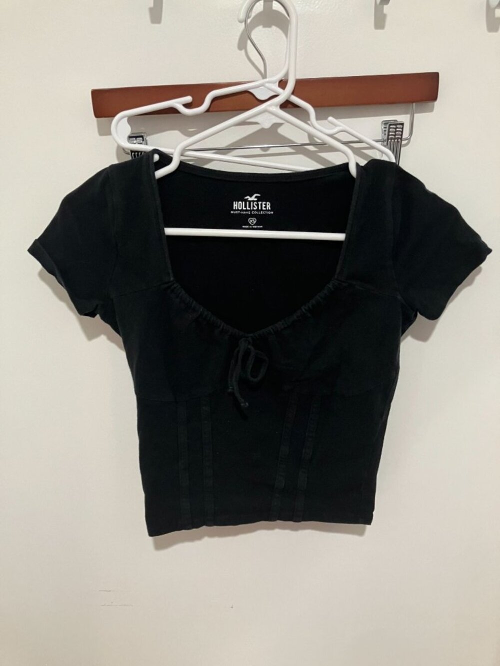 Hollister Women's Black Corset Tie-Front Crop Top Size XS Cotton Blend